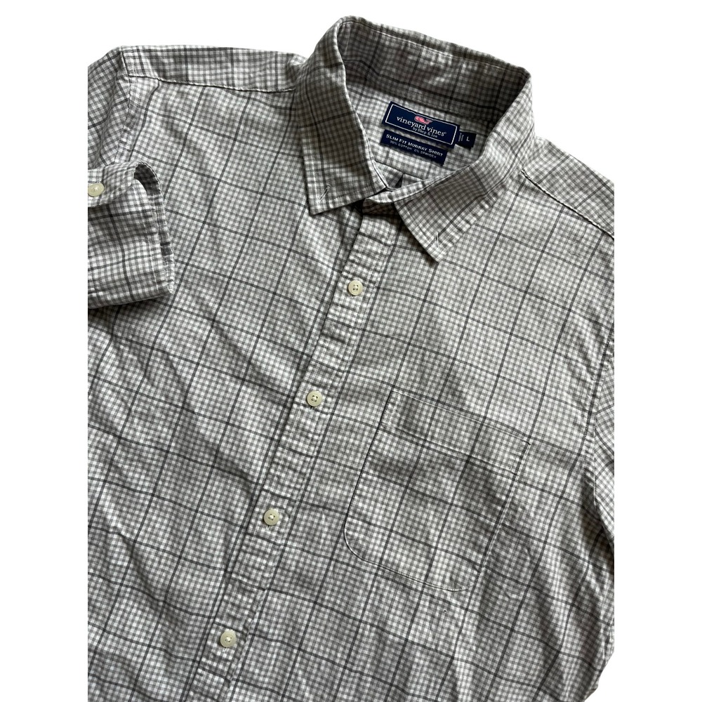 Vineyard Vines Mens Slim Fit Murray Shirt Grey White Check Long Sleeve Large‎